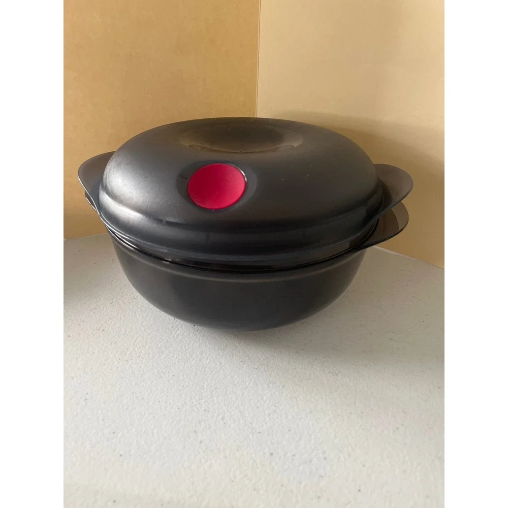 Tupperware Vent N Serve Microwave Bowl Black Red Valve Storage Container